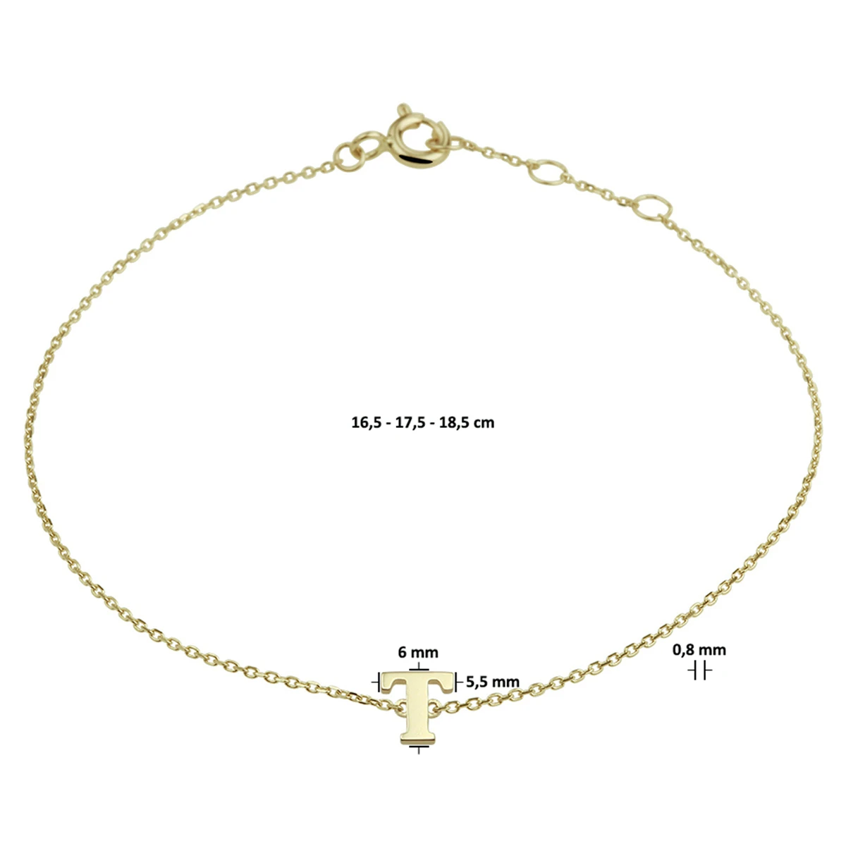 armband letter 16,5 - 17,5 - 18,5 cm 14K geelgoud