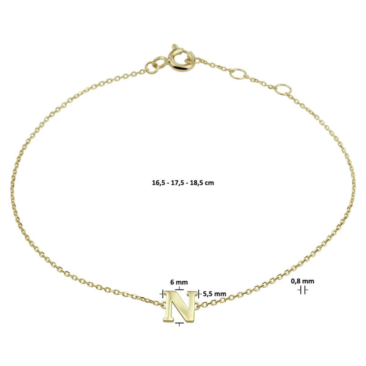 armband letter 16,5 - 17,5 - 18,5 cm 14K geelgoud