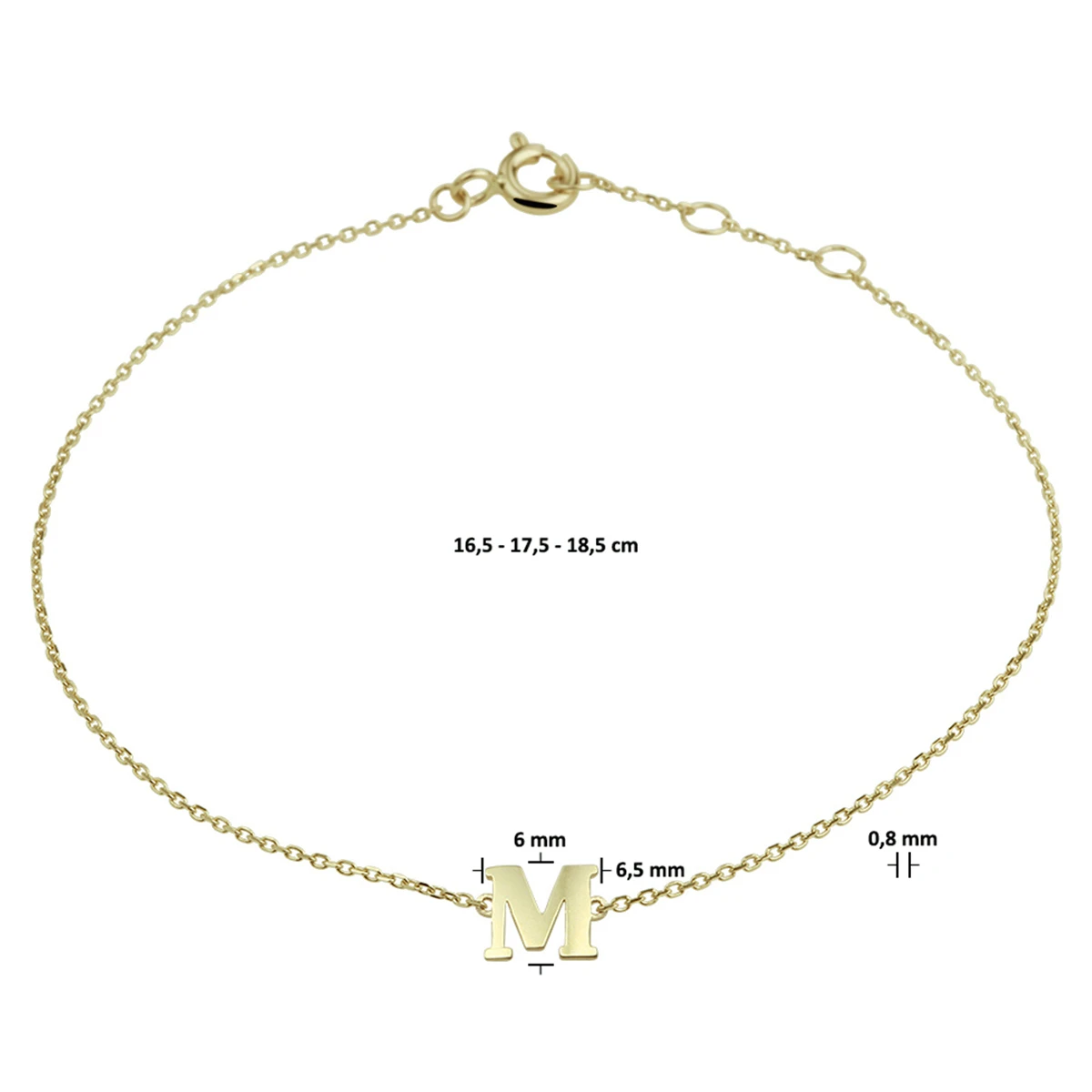 armband letter 16,5 - 17,5 - 18,5 cm 14K geelgoud