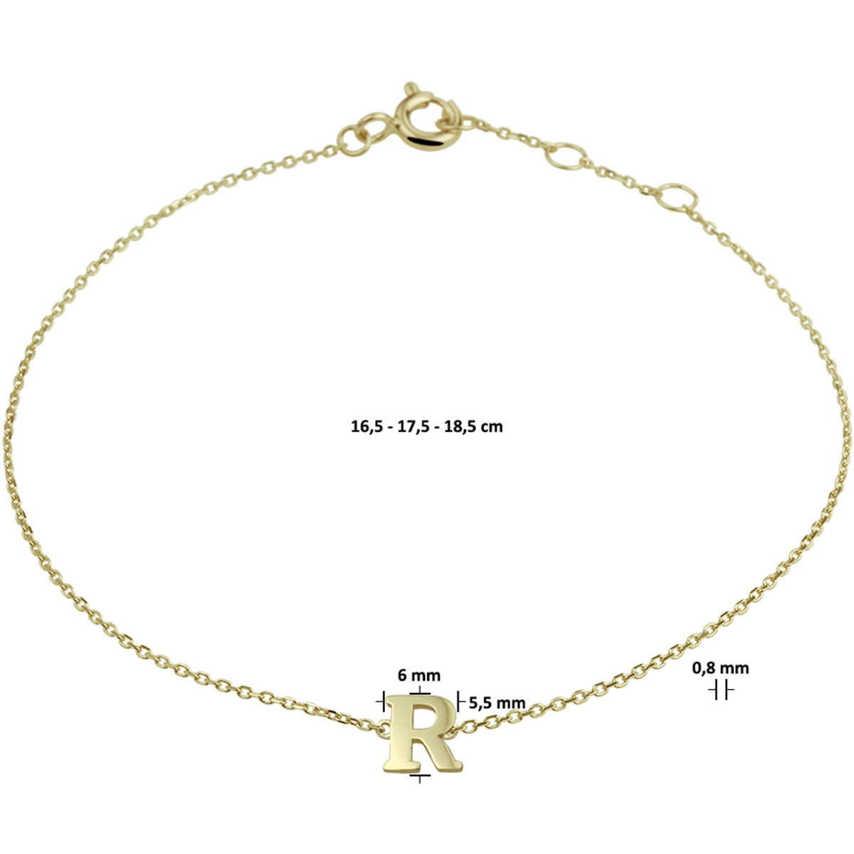 armband letter 16,5 - 17,5 - 18,5 cm 14K geelgoud