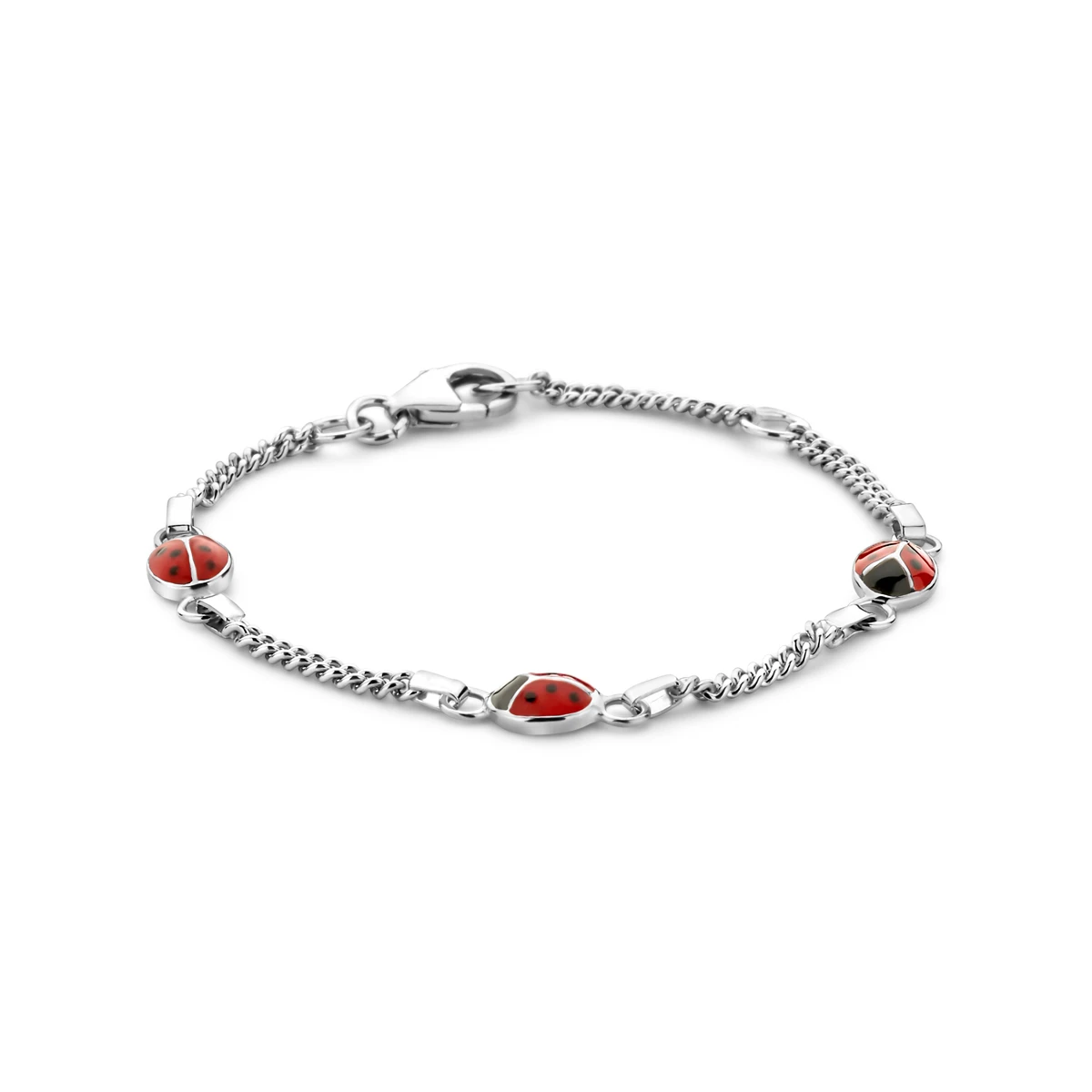 armband lieveheersbeestje emaille 11 - 13 cm zilver gerhodineerd