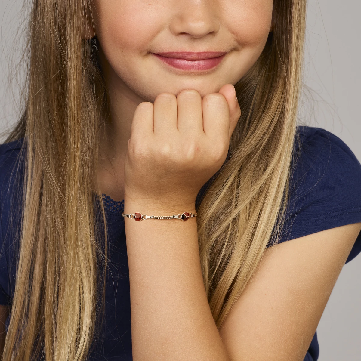 armband lieveheersbeestje emaille 11 - 13 cm zilver gerhodineerd