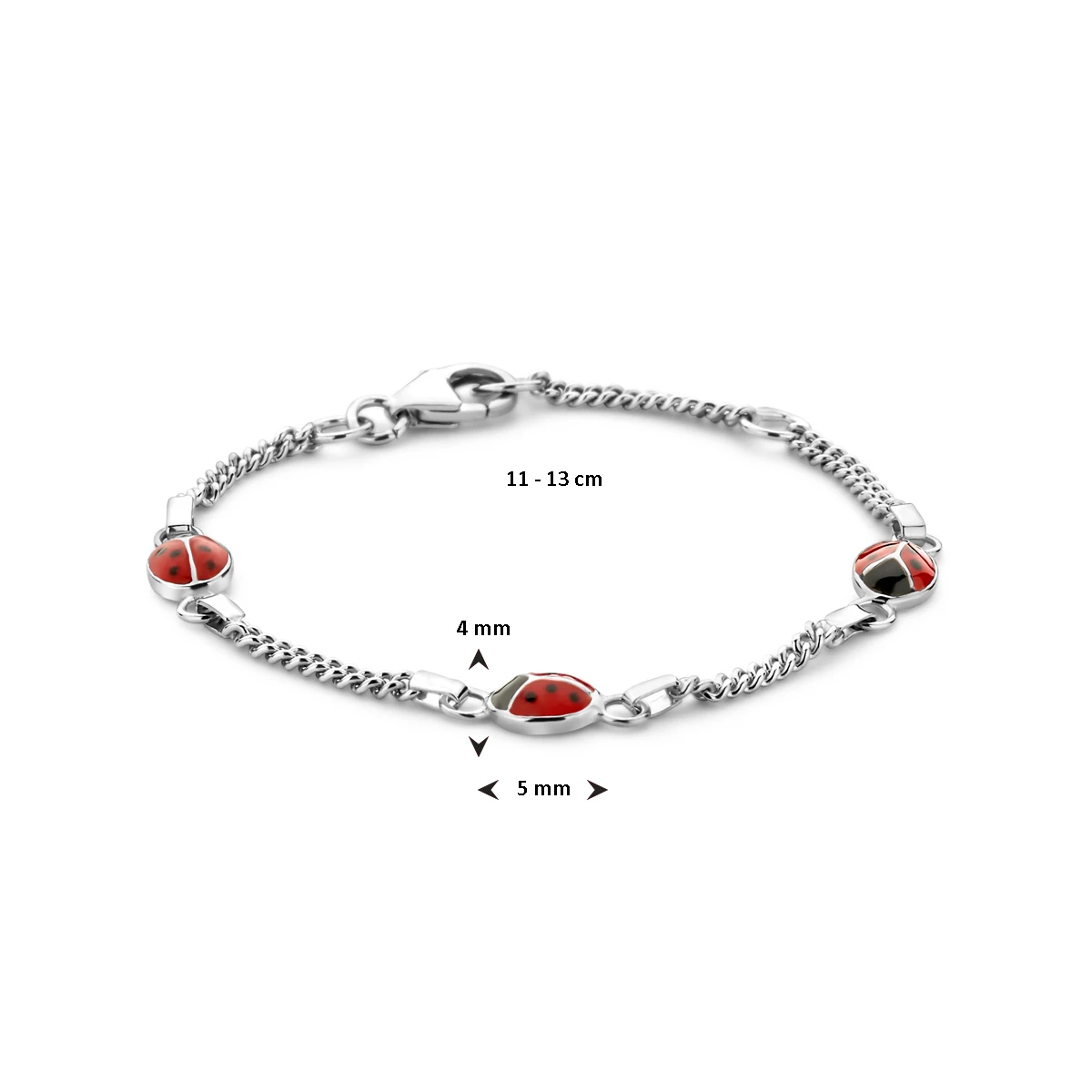 armband lieveheersbeestje emaille 11 - 13 cm zilver gerhodineerd