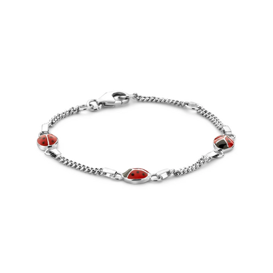 armband lieveheersbeestje emaille 11 - 13 cm zilver gerhodineerd