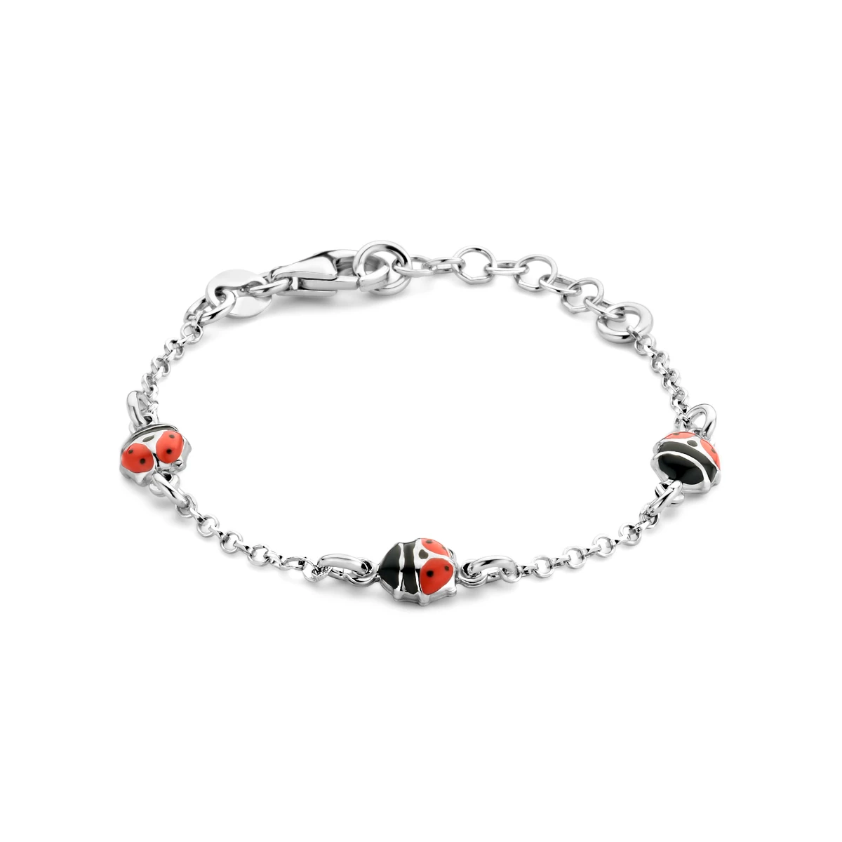 armband lieveheersbeestje emaille 11 + 2 cm zilver gerhodineerd