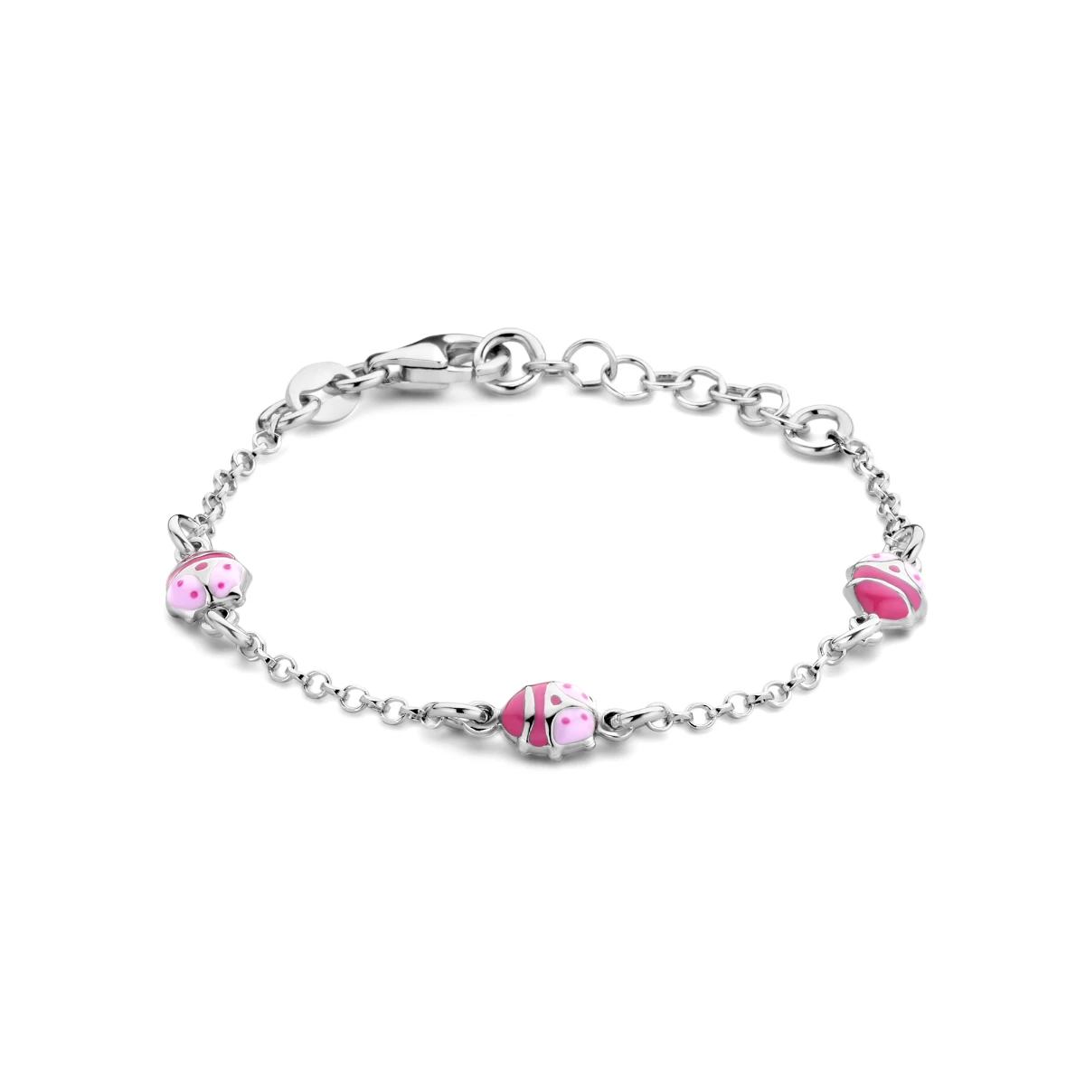 armband lieveheersbeestje emaille 11 + 2 cm zilver gerhodineerd
