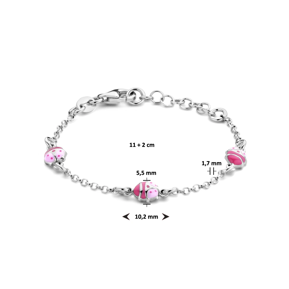 armband lieveheersbeestje emaille 11 + 2 cm zilver gerhodineerd