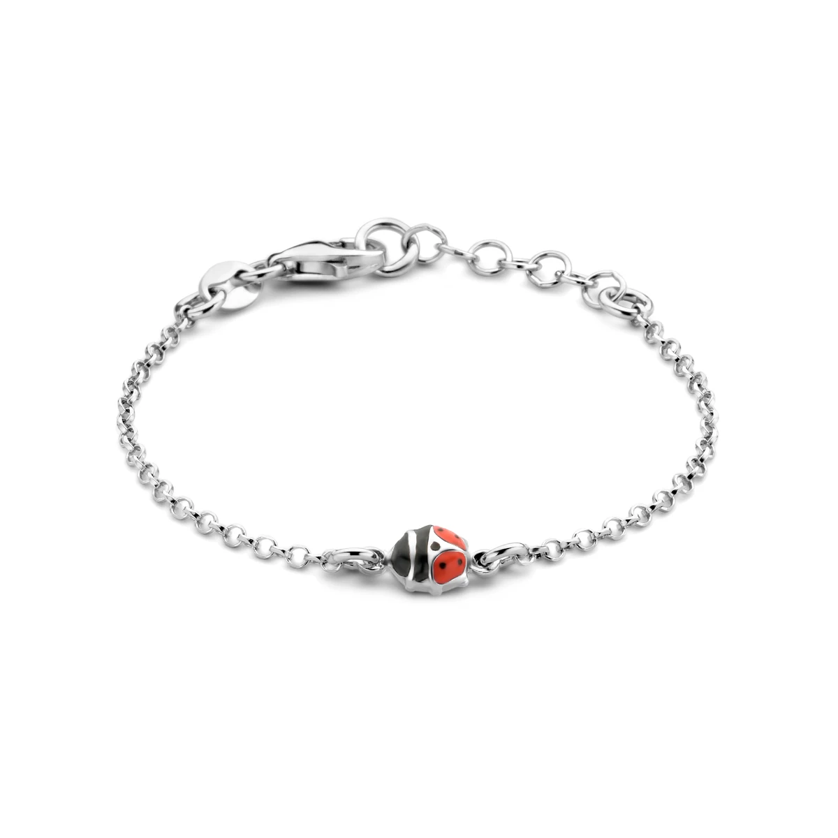 armband lieveheersbeestje emaille 11 + 2 cm zilver gerhodineerd