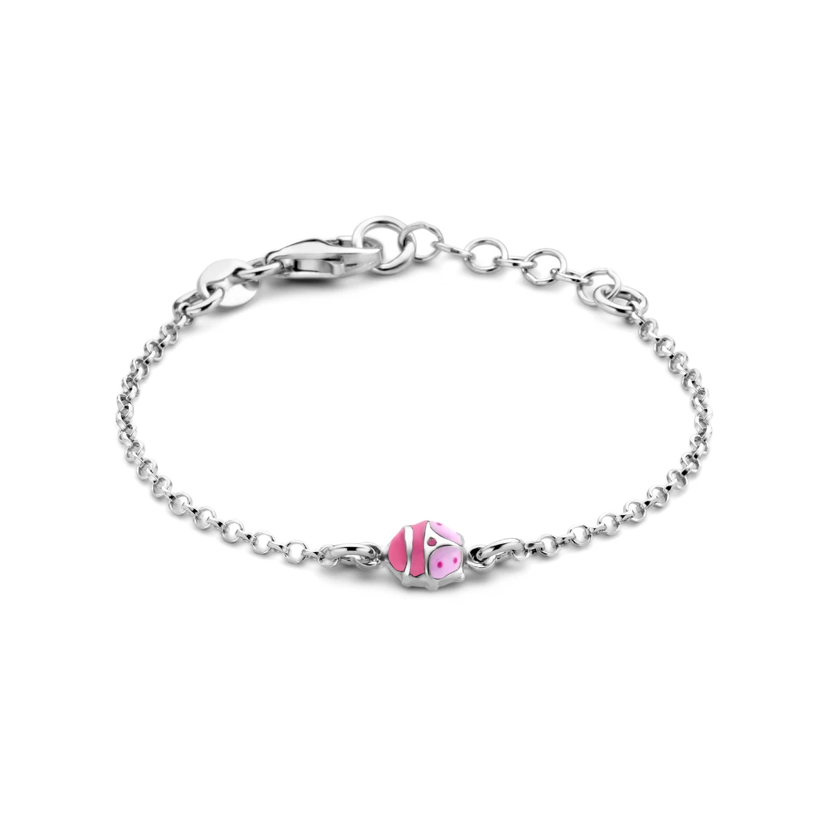 armband lieveheersbeestje emaille 11 + 2 cm zilver gerhodineerd
