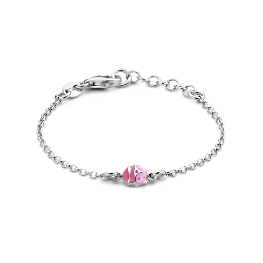armband lieveheersbeestje emaille 11 + 2 cm zilver gerhodineerd