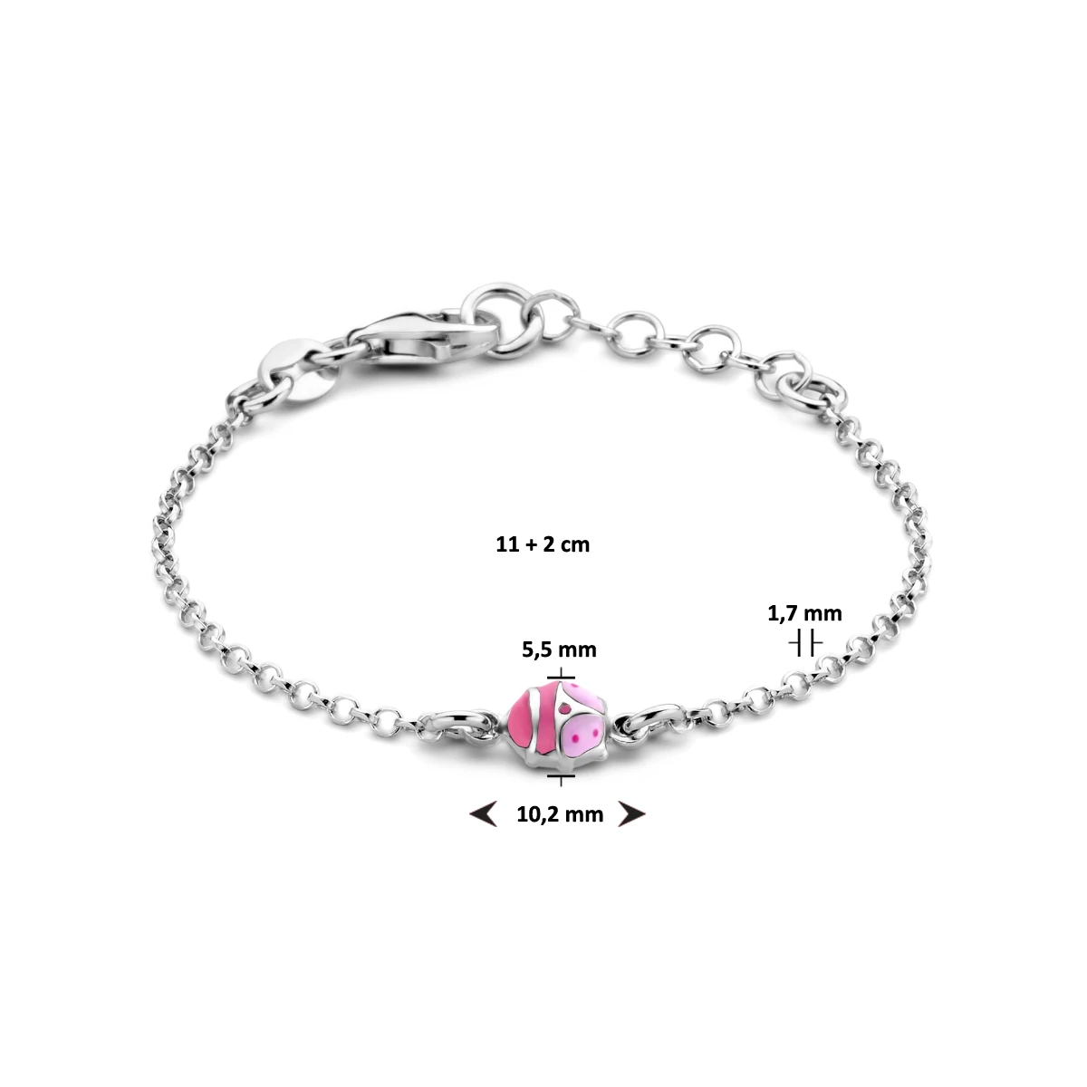 armband lieveheersbeestje emaille 11 + 2 cm zilver gerhodineerd