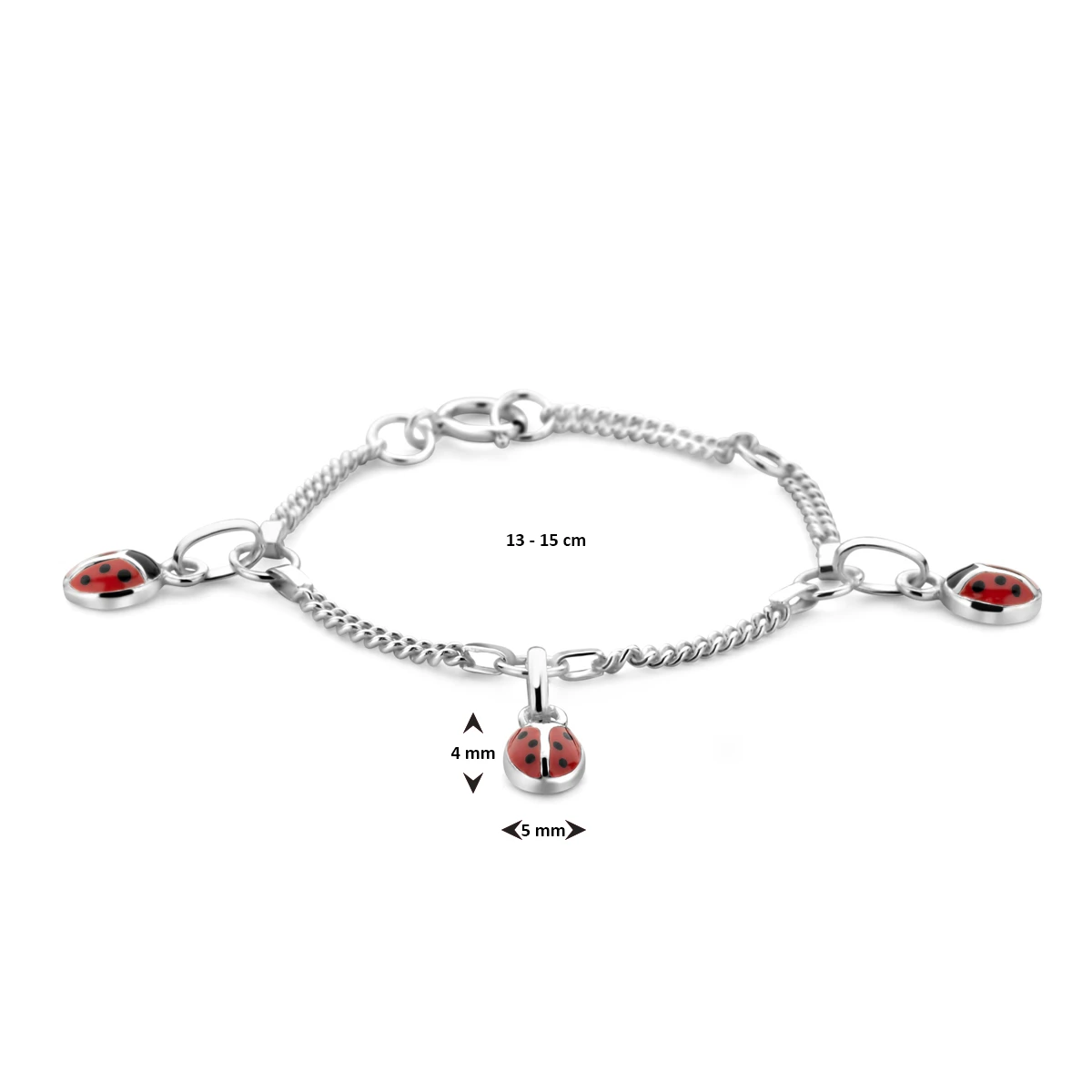 armband lieveheersbeestje emaille zilver wit