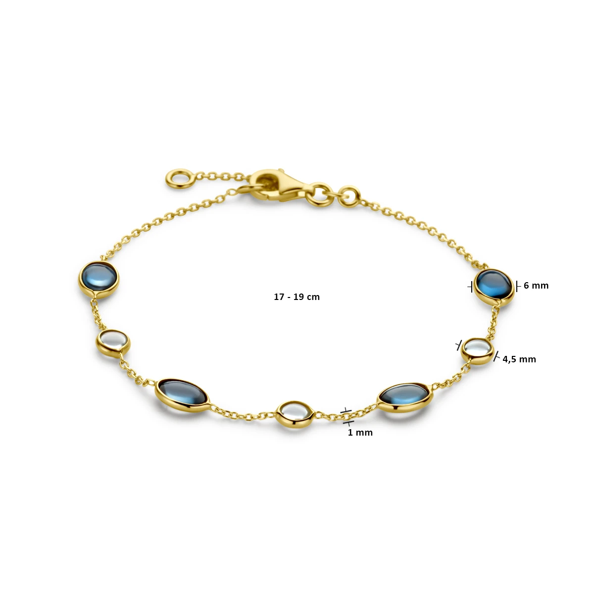 armband london blue en blauw topaas 17 - 19 cm 14K geelgoud