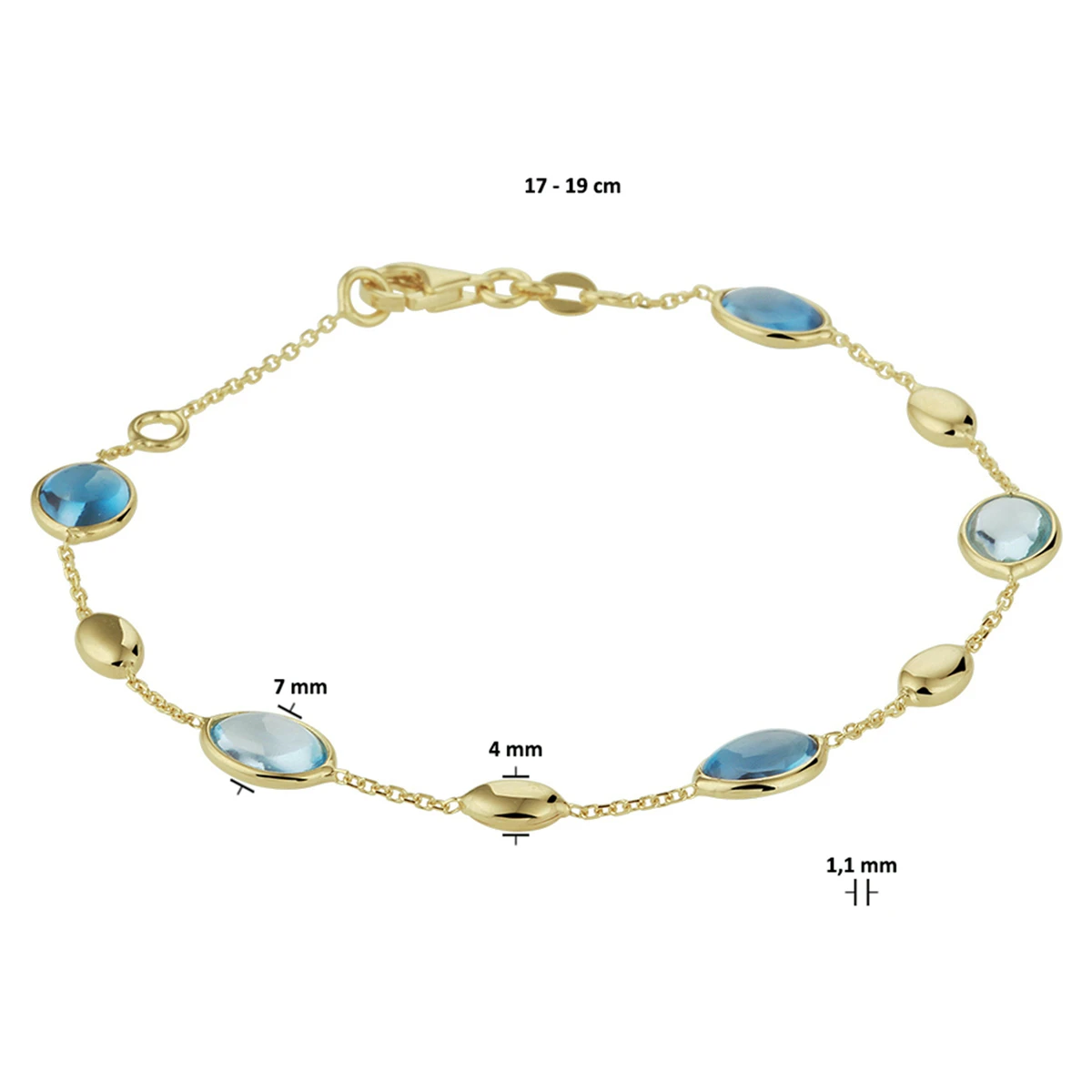 armband london blue en blauw topaas 17 - 19 cm 14K geelgoud