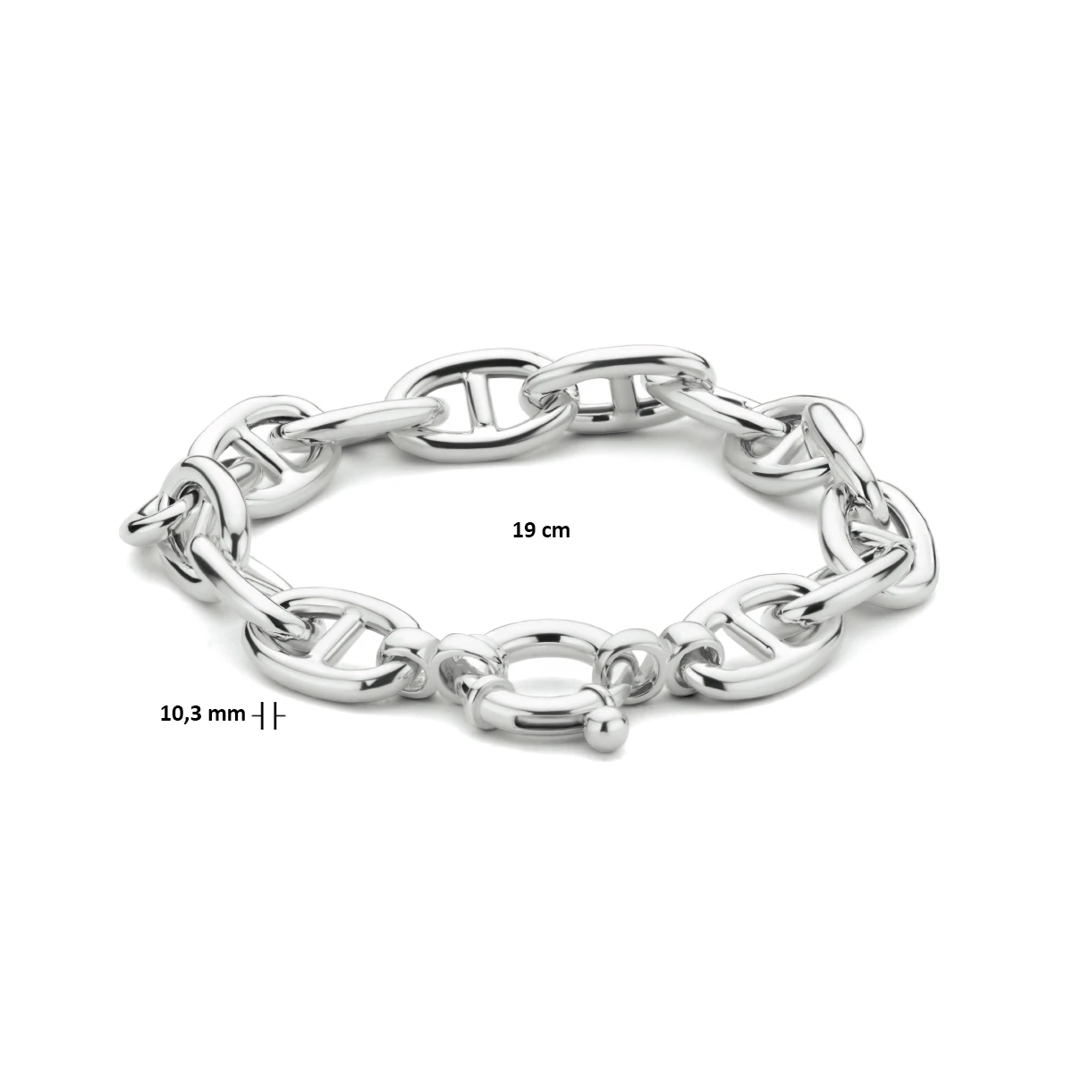 armband marine 10,3 mm 19 cm met groot veerslot zilver gerhodineerd