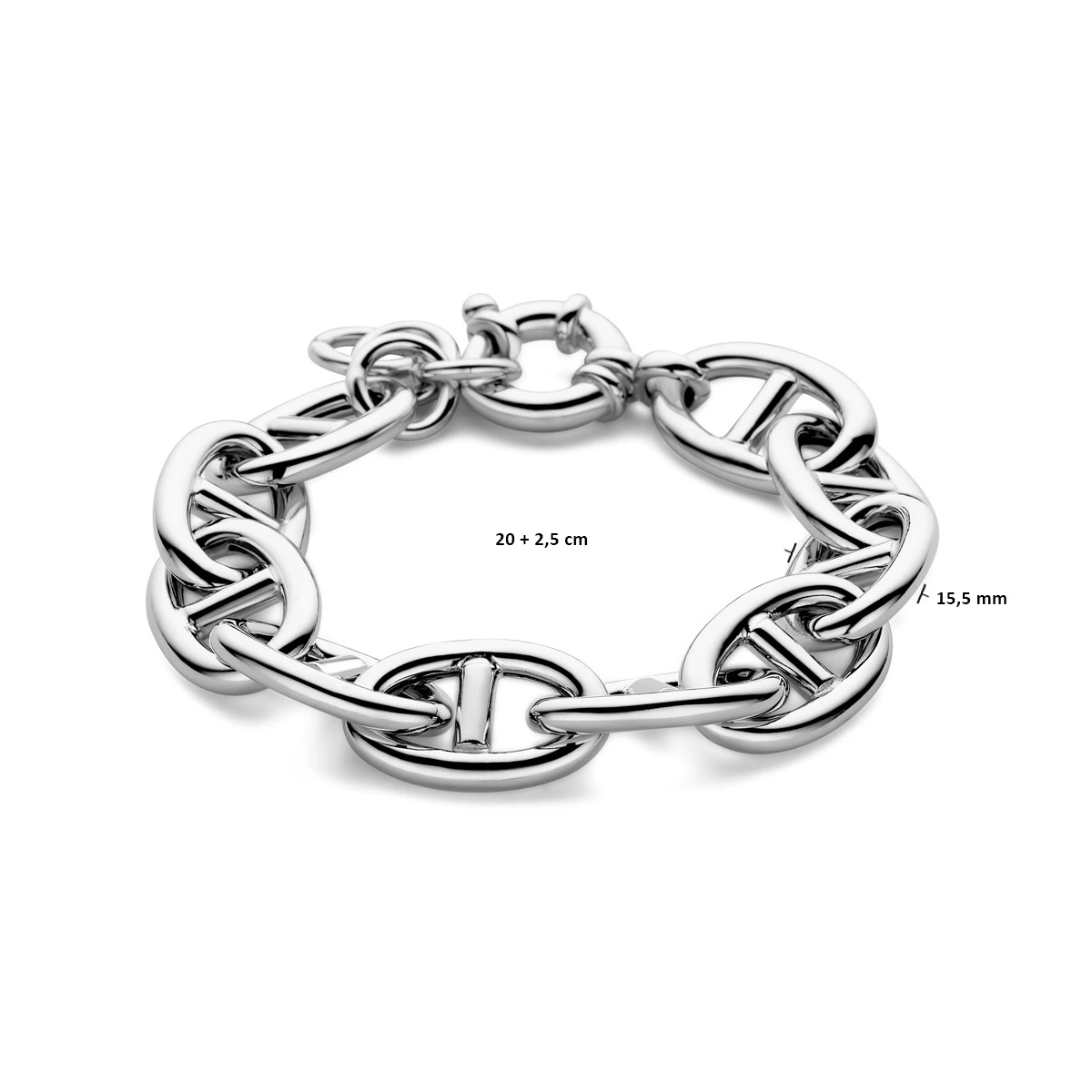 armband marine 15,5 mm 20 + 2,5 cm met groot springslot zilver gerhodineerd