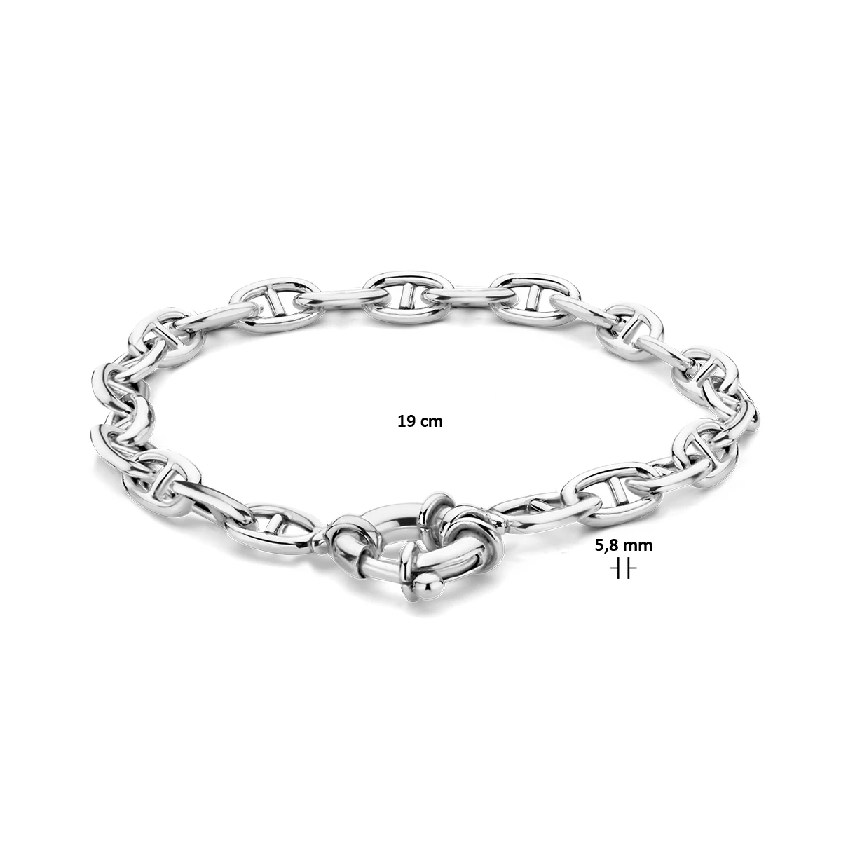 armband marine 5,8 mm 19 cm met groot veerslot zilver gerhodineerd