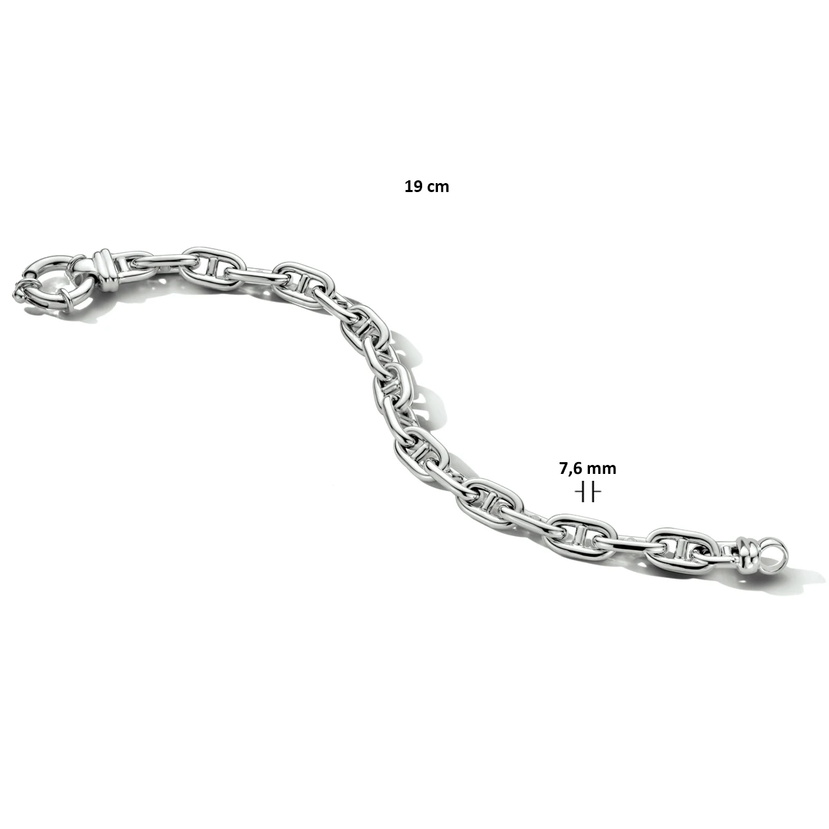 armband marine 7,6 mm 19 cm met groot veerslot zilver gerhodineerd