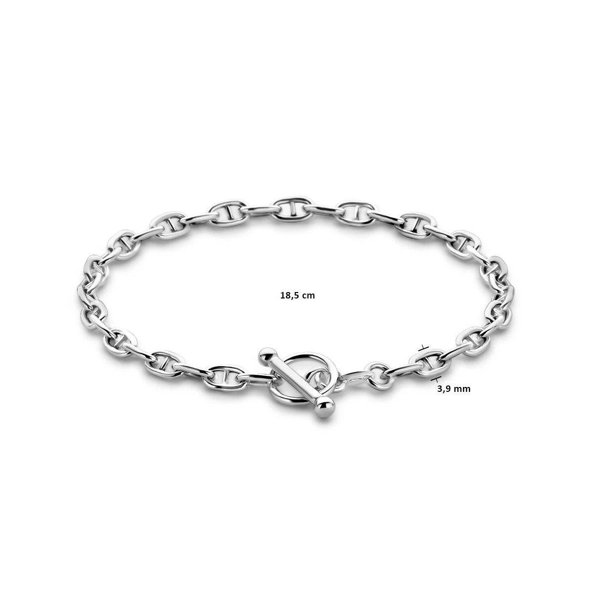 armband marine ronde buis 3,9 mm 18.5 cm kapittelslot zilver gerhodineerd
