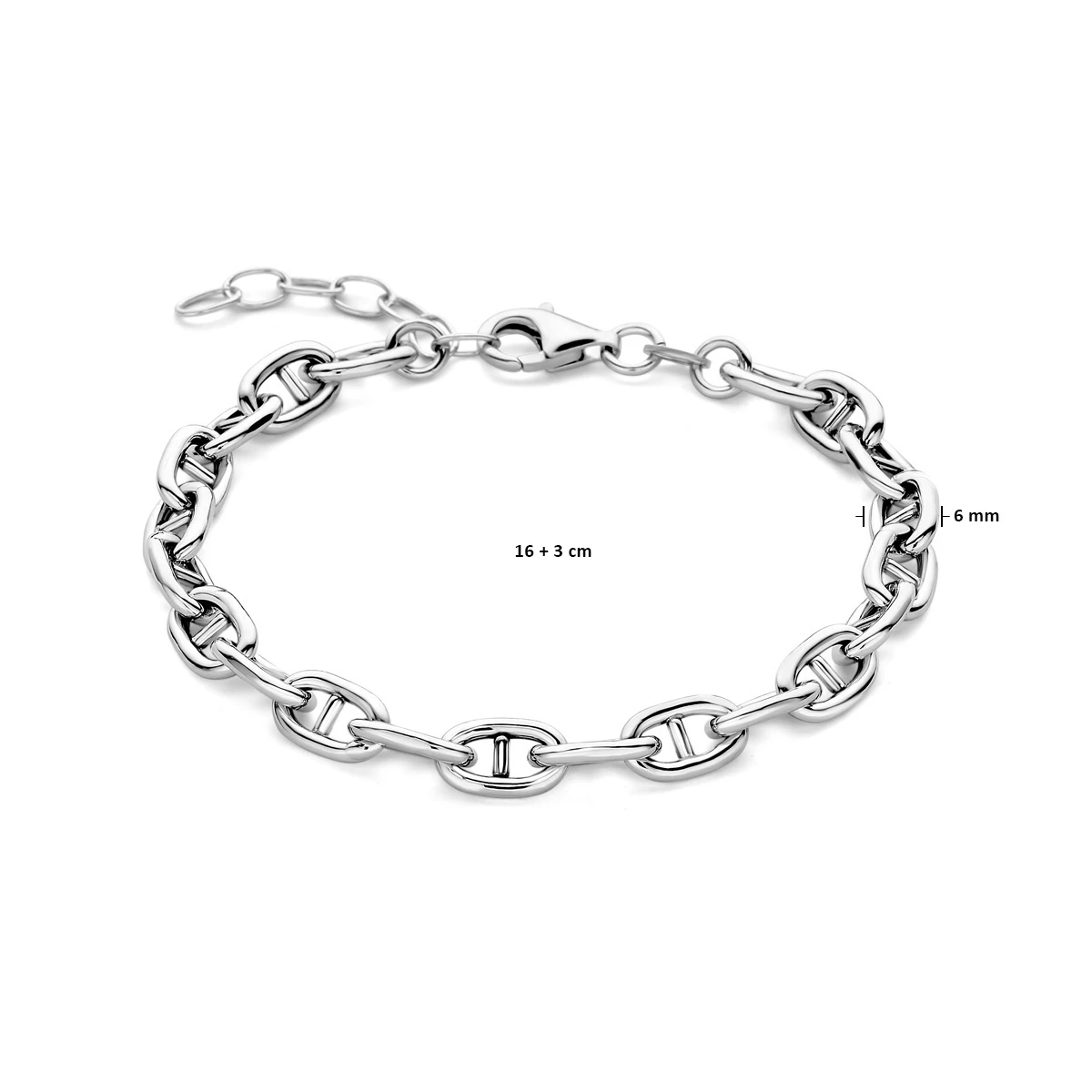 armband marine ronde buis 6,0 mm 16 + 3 cm zilver gerhodineerd