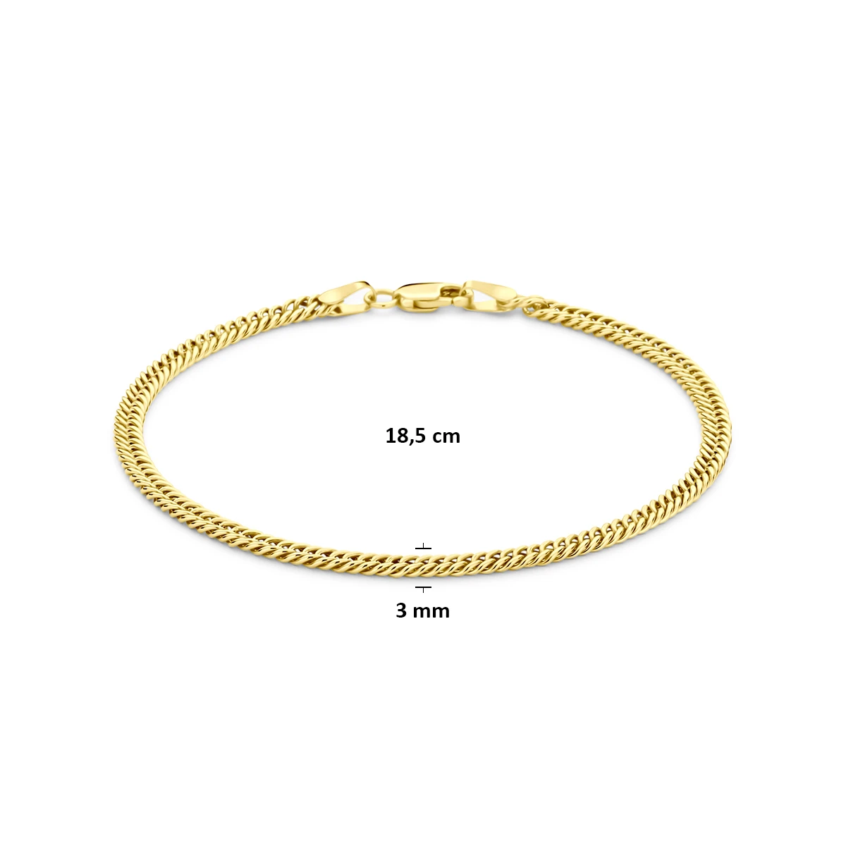 armband massief 3 mm 18,5 cm silgold (geel met zilverkern)