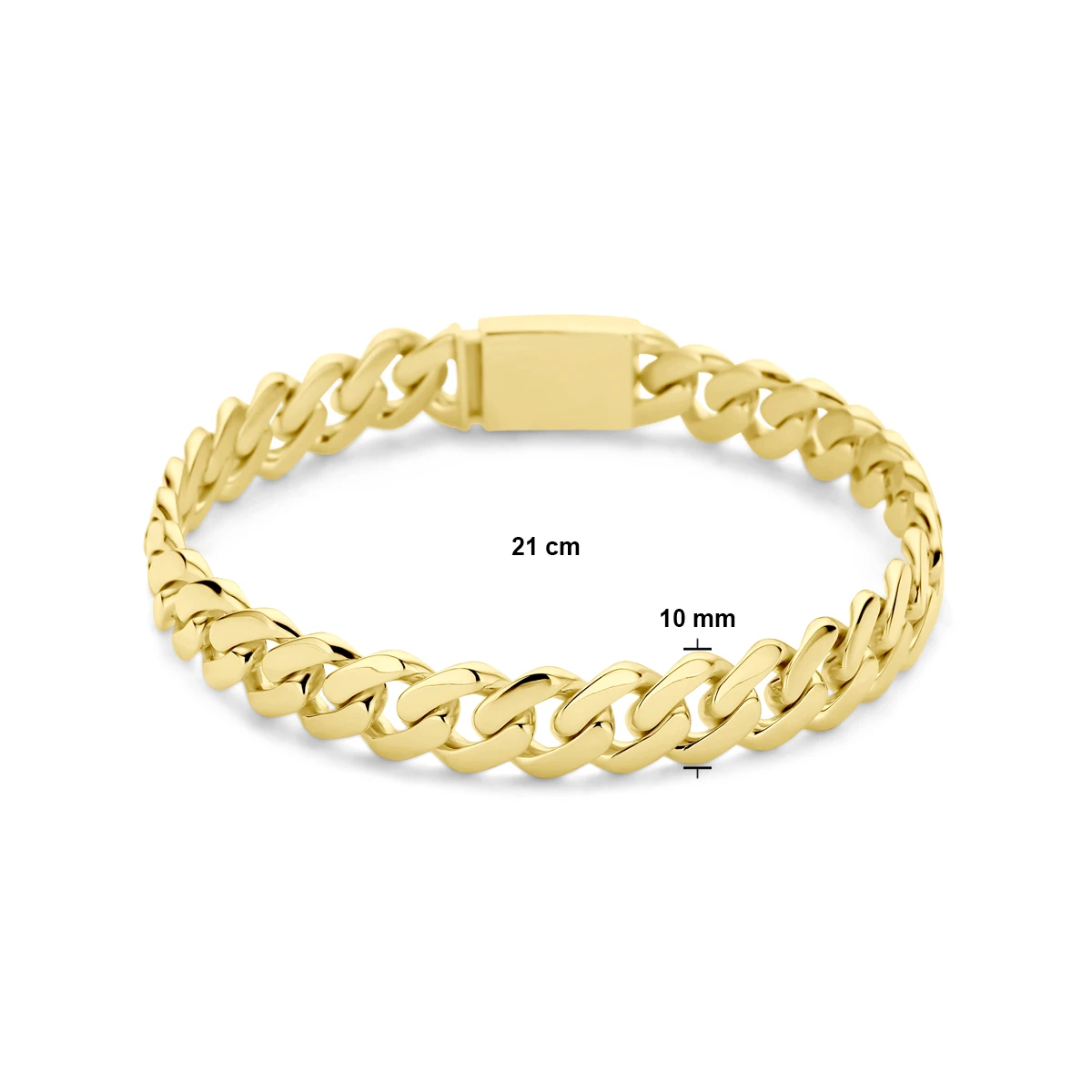 armband massief gourmette 10 mm  21 cm 18K geelgoud