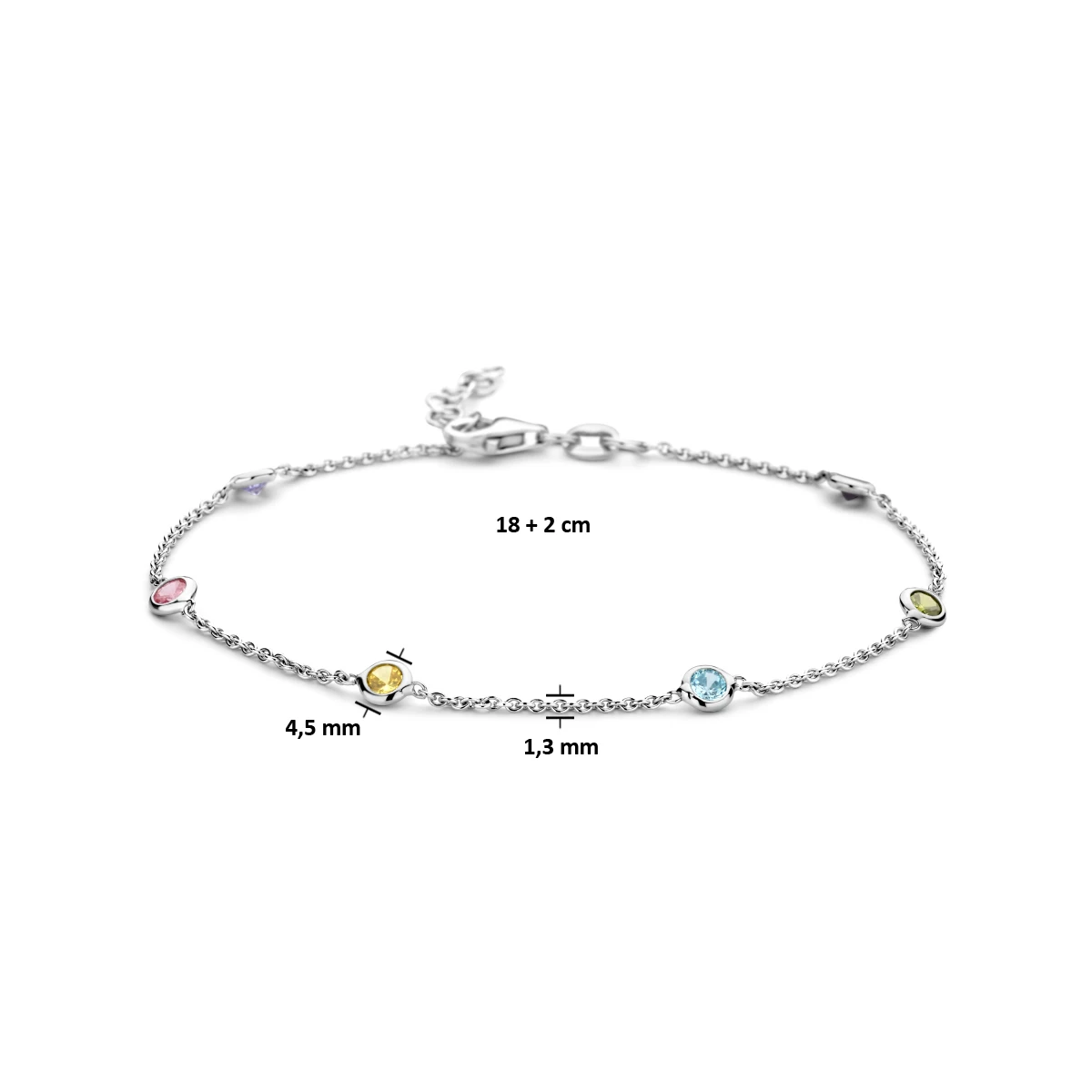 armband meerdere kleuren zirkonia 18 + 2 cm zilver gerhodineerd