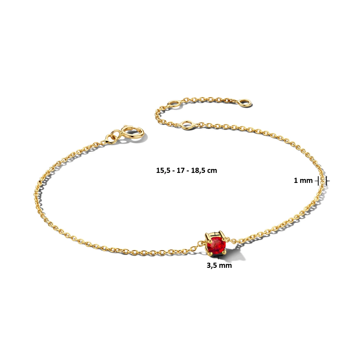 armband met geboortesteen 15,5 - 17 - 18,5 cm 14K geelgoud