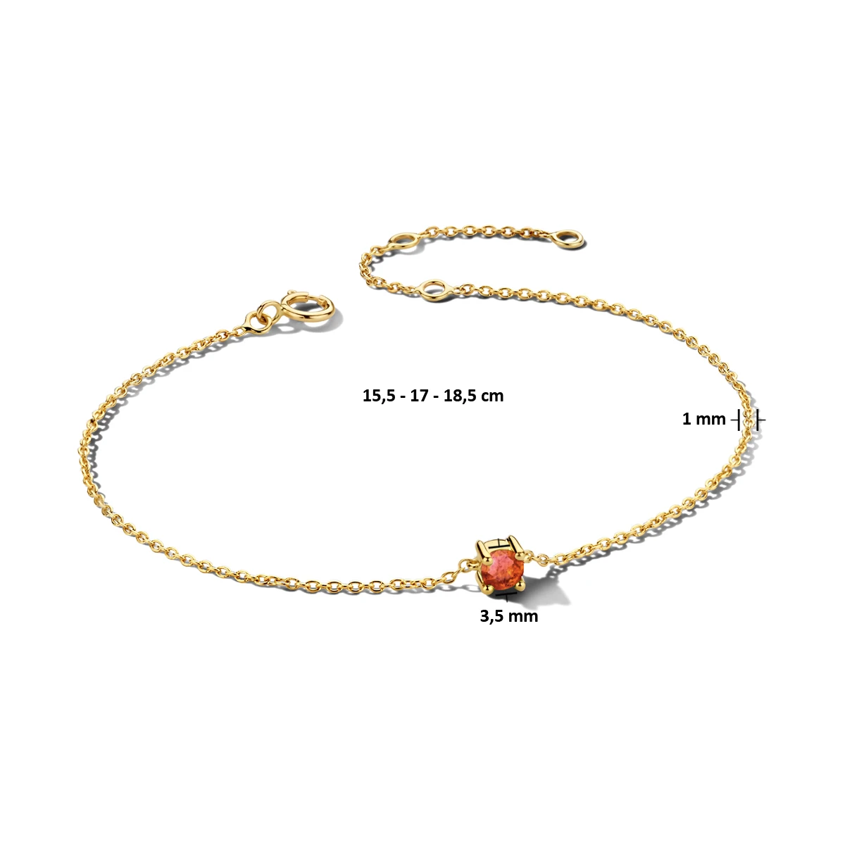 armband met geboortesteen 15,5 - 17 - 18,5 cm 14K geelgoud