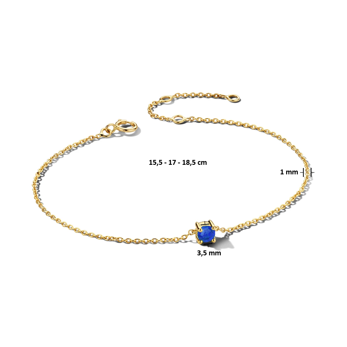 armband met geboortesteen 15,5 - 17 - 18,5 cm 14K geelgoud