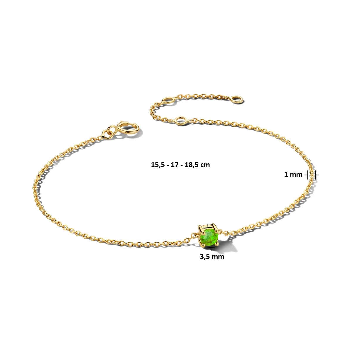 armband met geboortesteen 15,5 - 17 - 18,5 cm 14K geelgoud