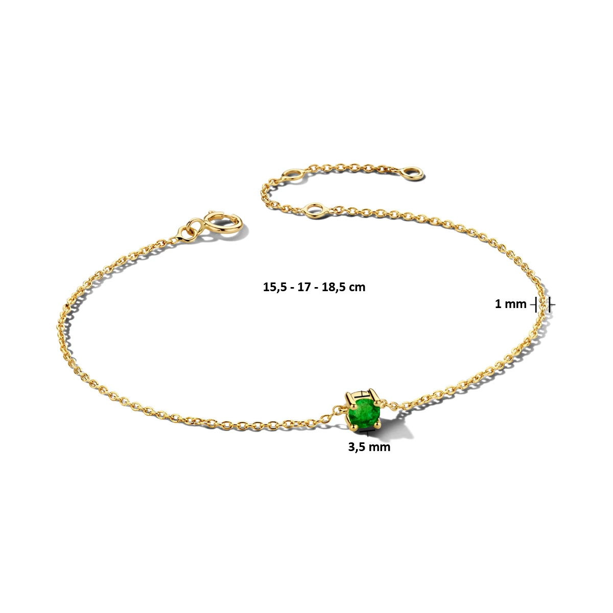 armband met geboortesteen 15,5 - 17 - 18,5 cm 14K geelgoud