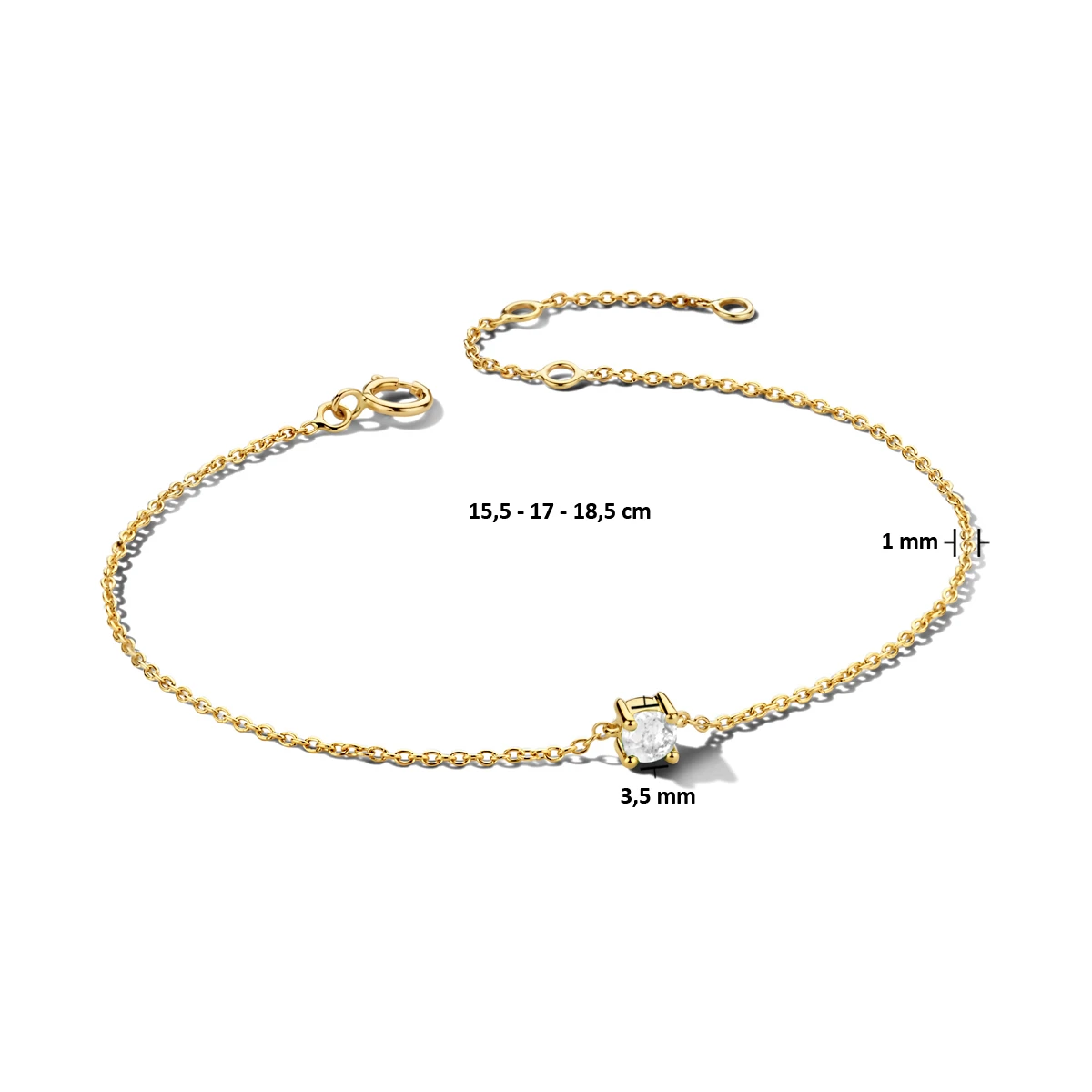 armband met geboortesteen 15,5 - 17 - 18,5 cm 14K geelgoud