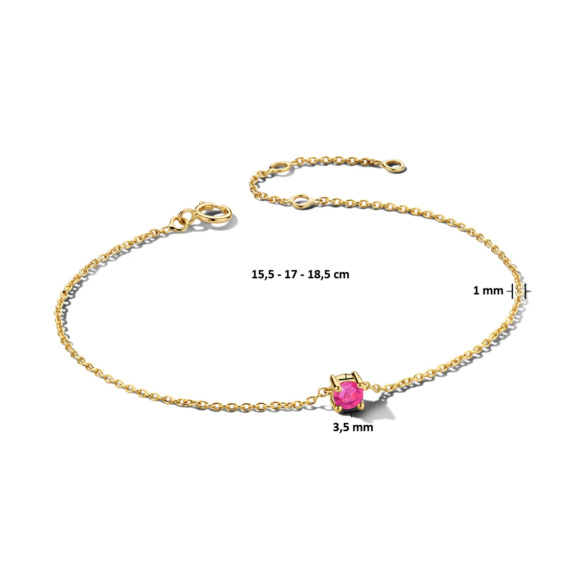 armband met geboortesteen 15,5 - 17 - 18,5 cm 14K geelgoud