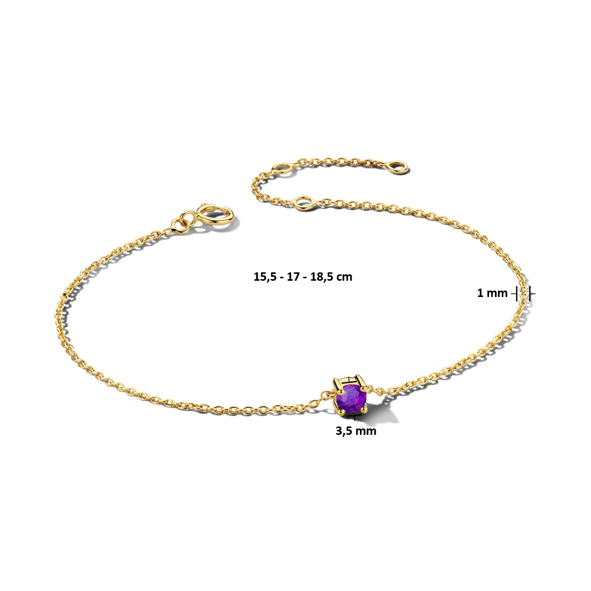 armband met geboortesteen 15,5 - 17 - 18,5 cm 14K geelgoud