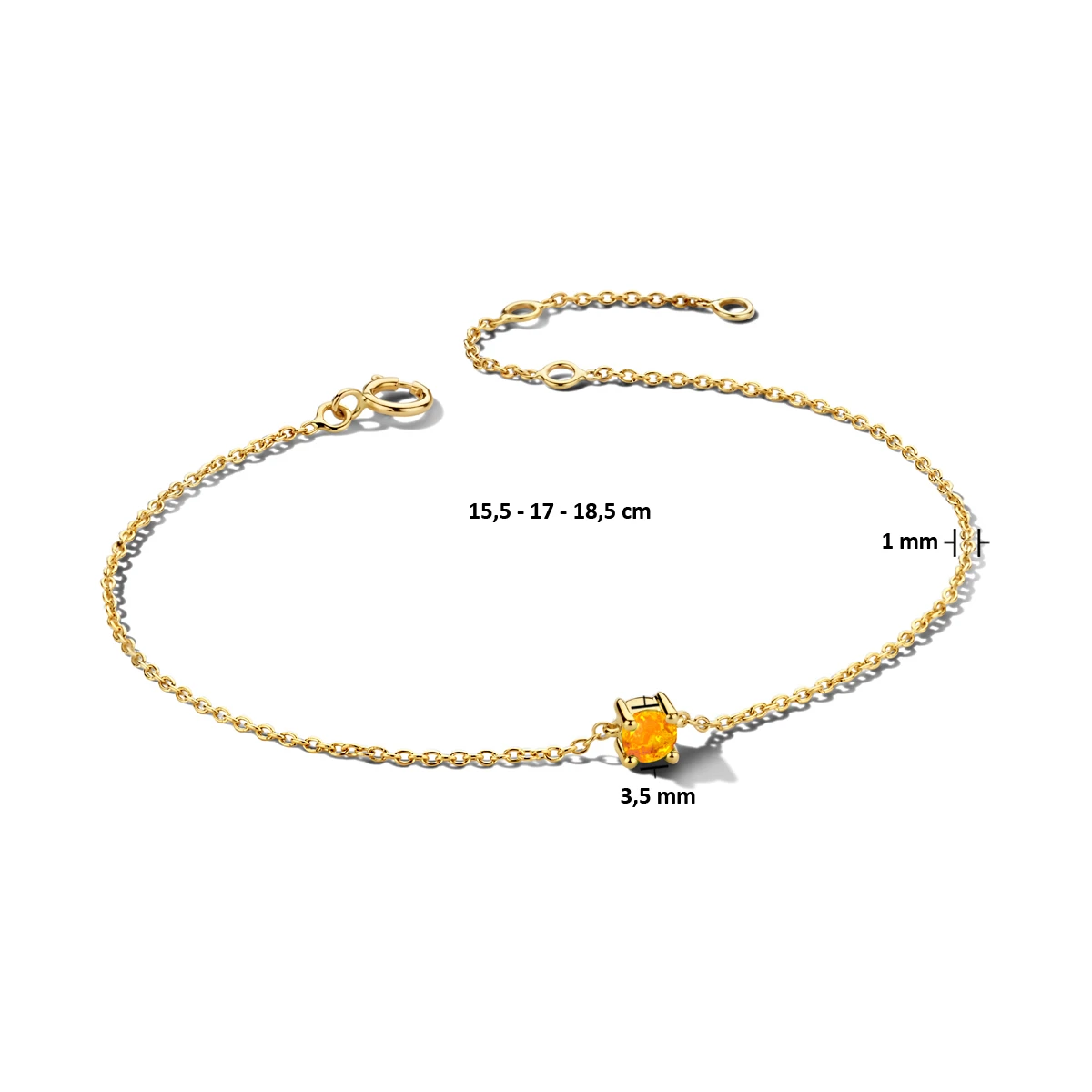 armband met geboortesteen 15,5 - 17 - 18,5 cm 14K geelgoud