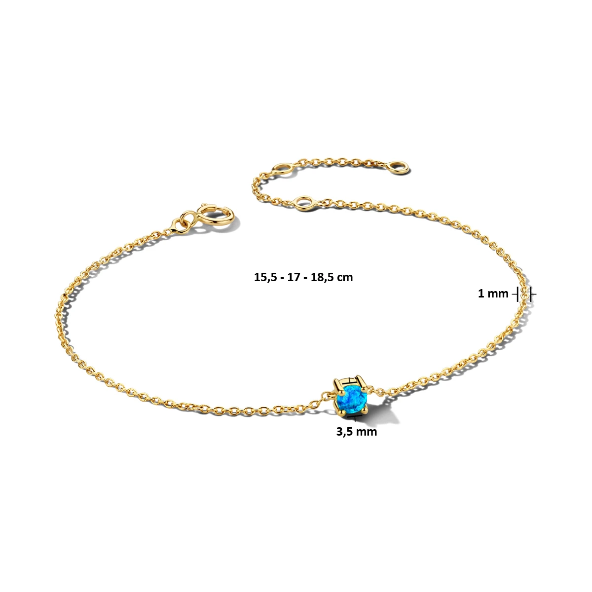 armband met geboortesteen 15,5 - 17 - 18,5 cm 14K geelgoud