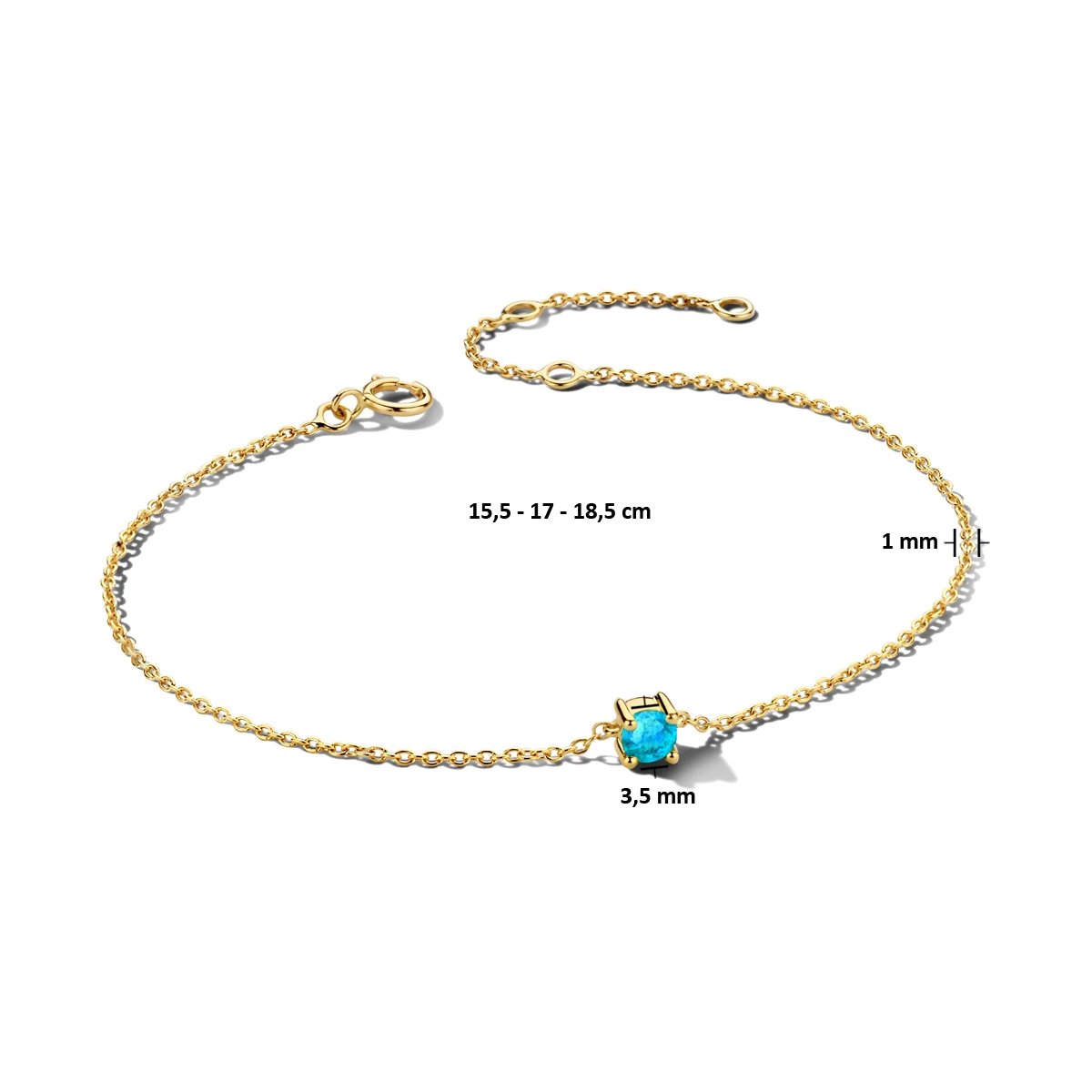 armband met geboortesteen 15,5 - 17 - 18,5 cm 14K geelgoud