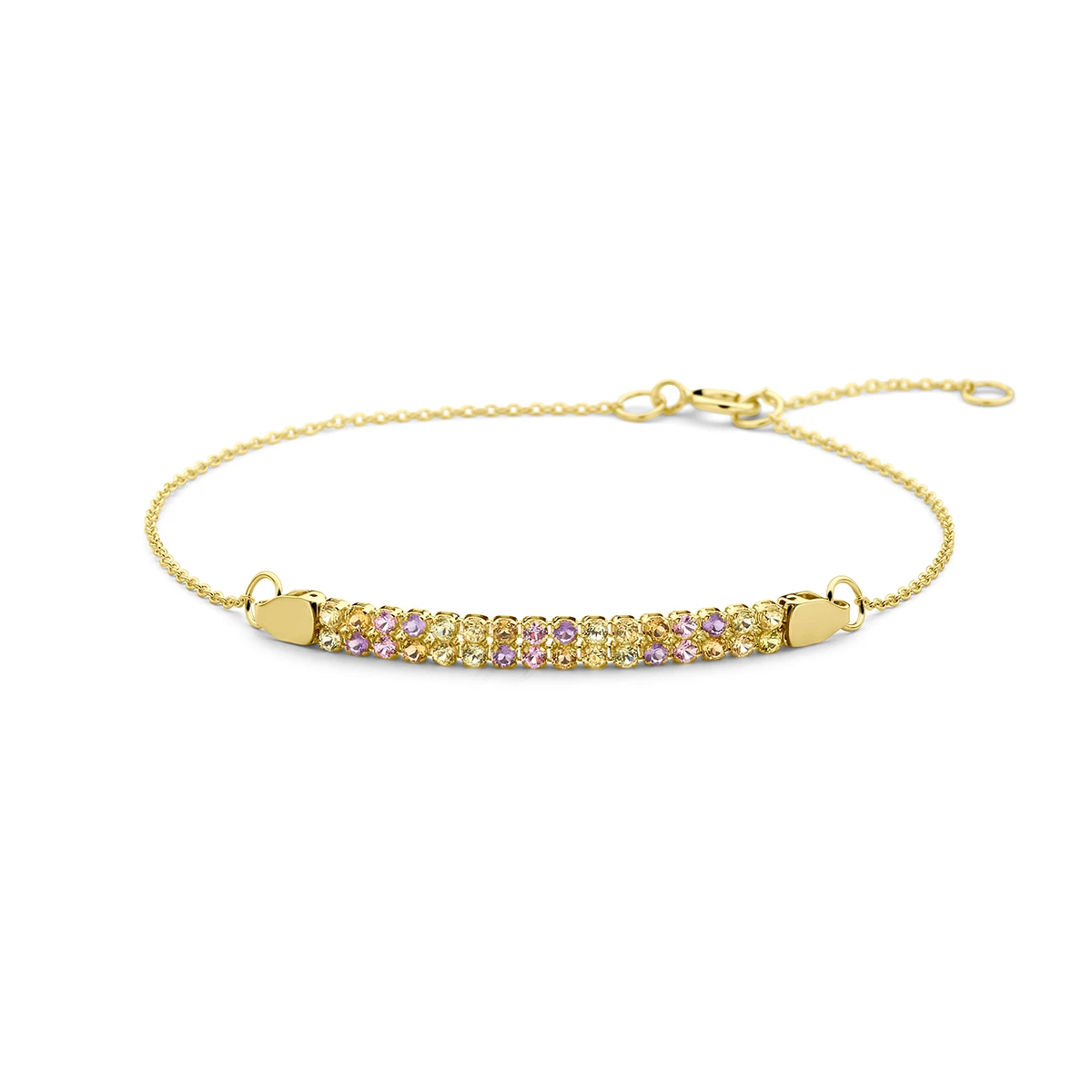 armband natuurlijke kleurstenen 16 – 18 cm 14K geelgoud
