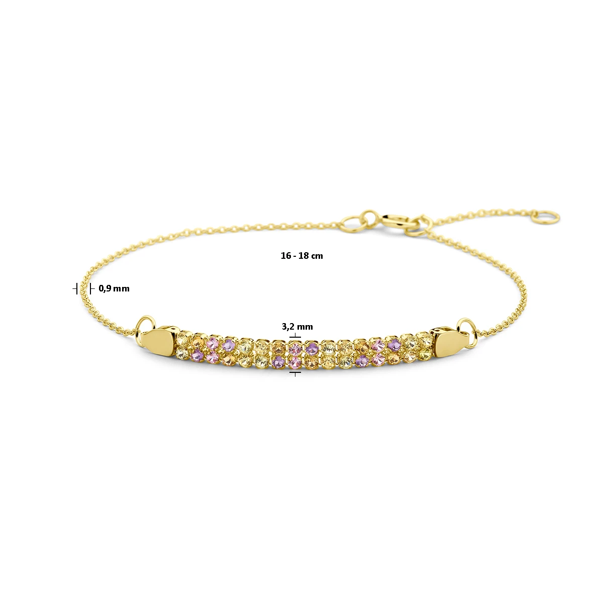 armband natuurlijke kleurstenen 16 – 18 cm 14K geelgoud