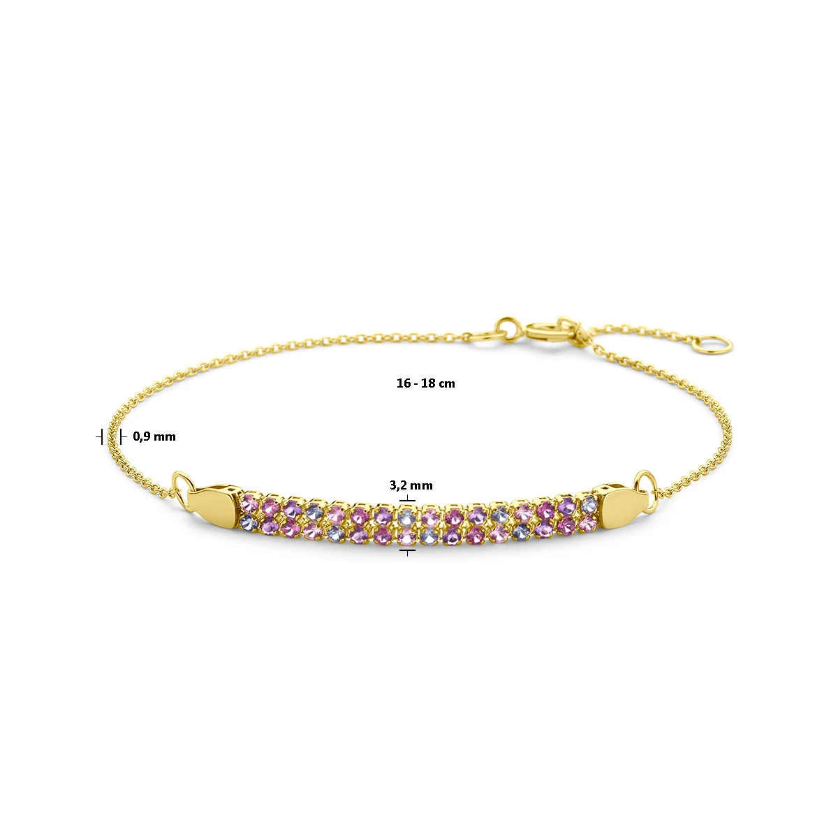 armband natuurlijke kleurstenen 16 – 18 cm 14K geelgoud