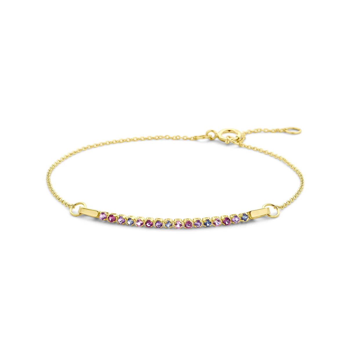 armband natuurlijke kleurstenen 16 – 18 cm 14K geelgoud