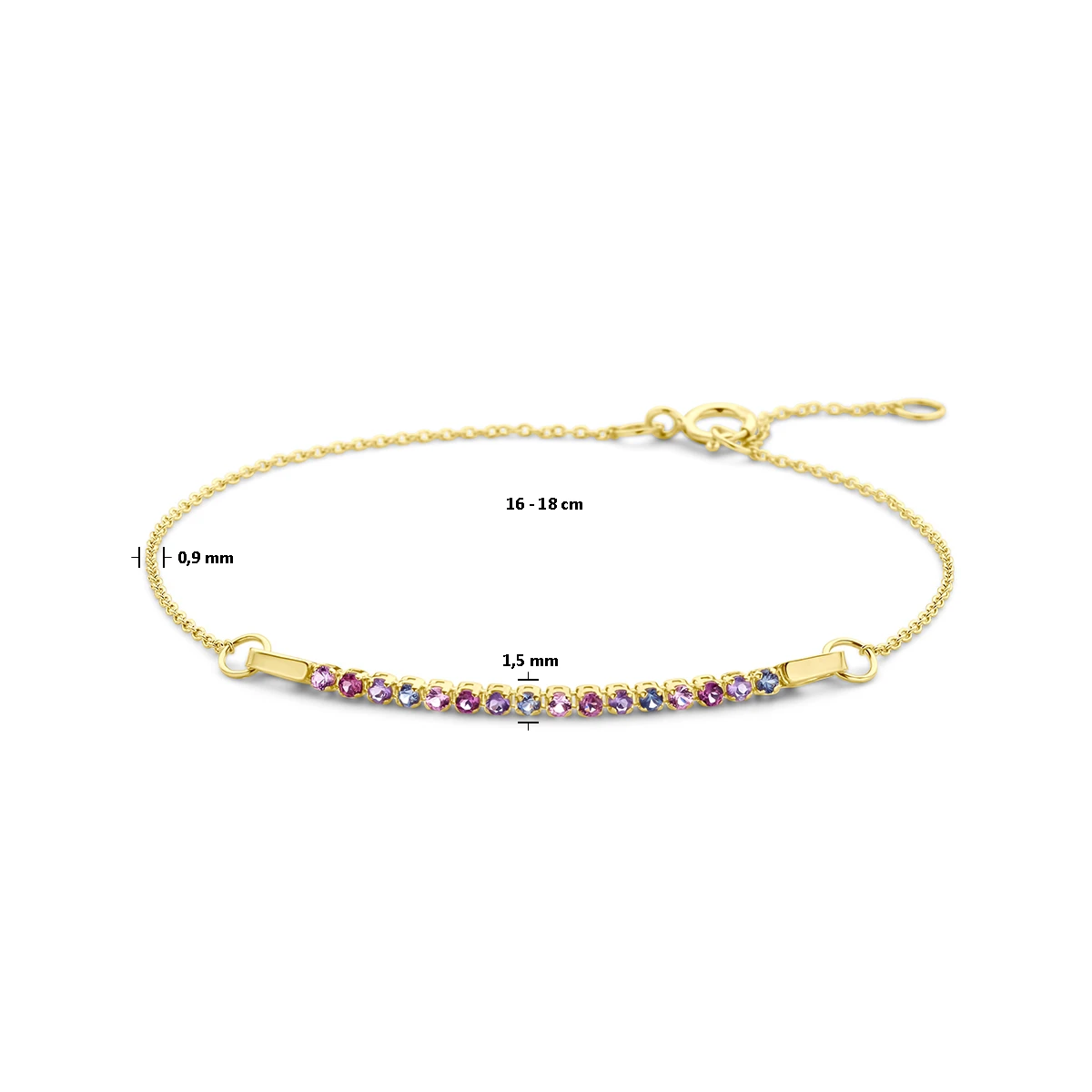 armband natuurlijke kleurstenen 16 – 18 cm 14K geelgoud