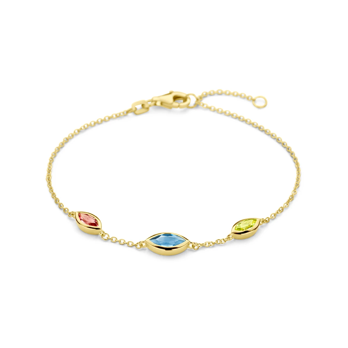armband natuurlijke kleurstenen 16,5 - 18,5 cm 14K geelgoud