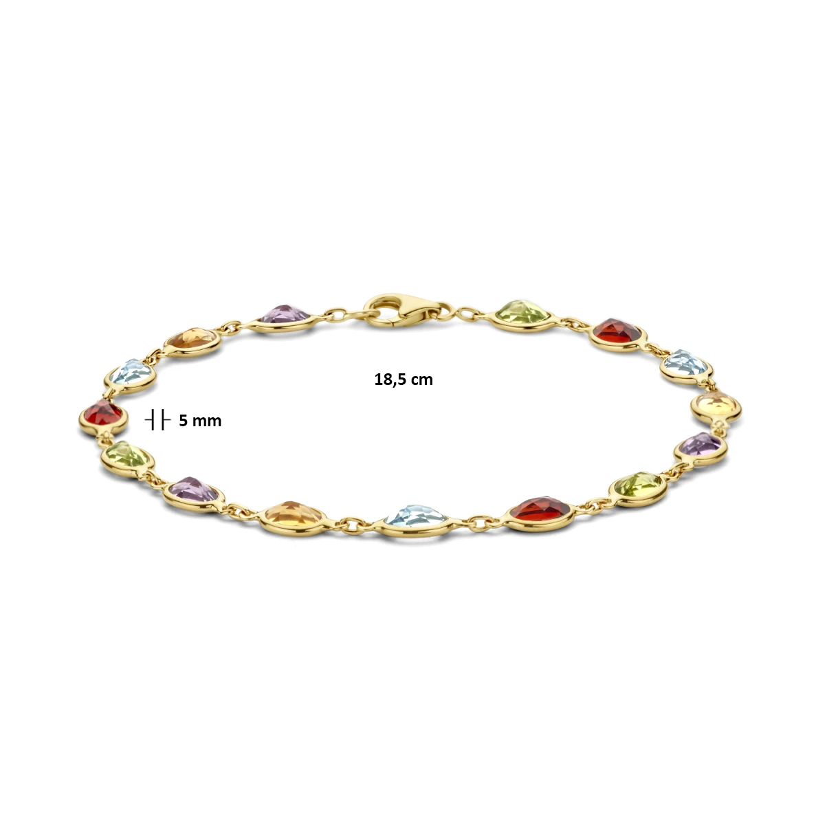 armband natuurlijke kleurstenen 18,5 cm 14K geelgoud