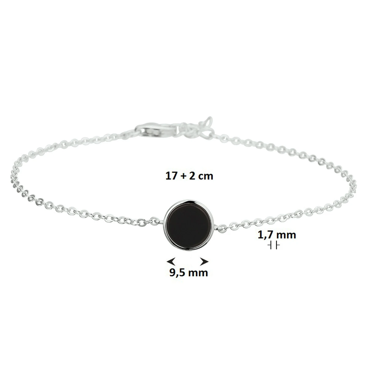 armband onyx 17 + 2 cm zilver gerhodineerd