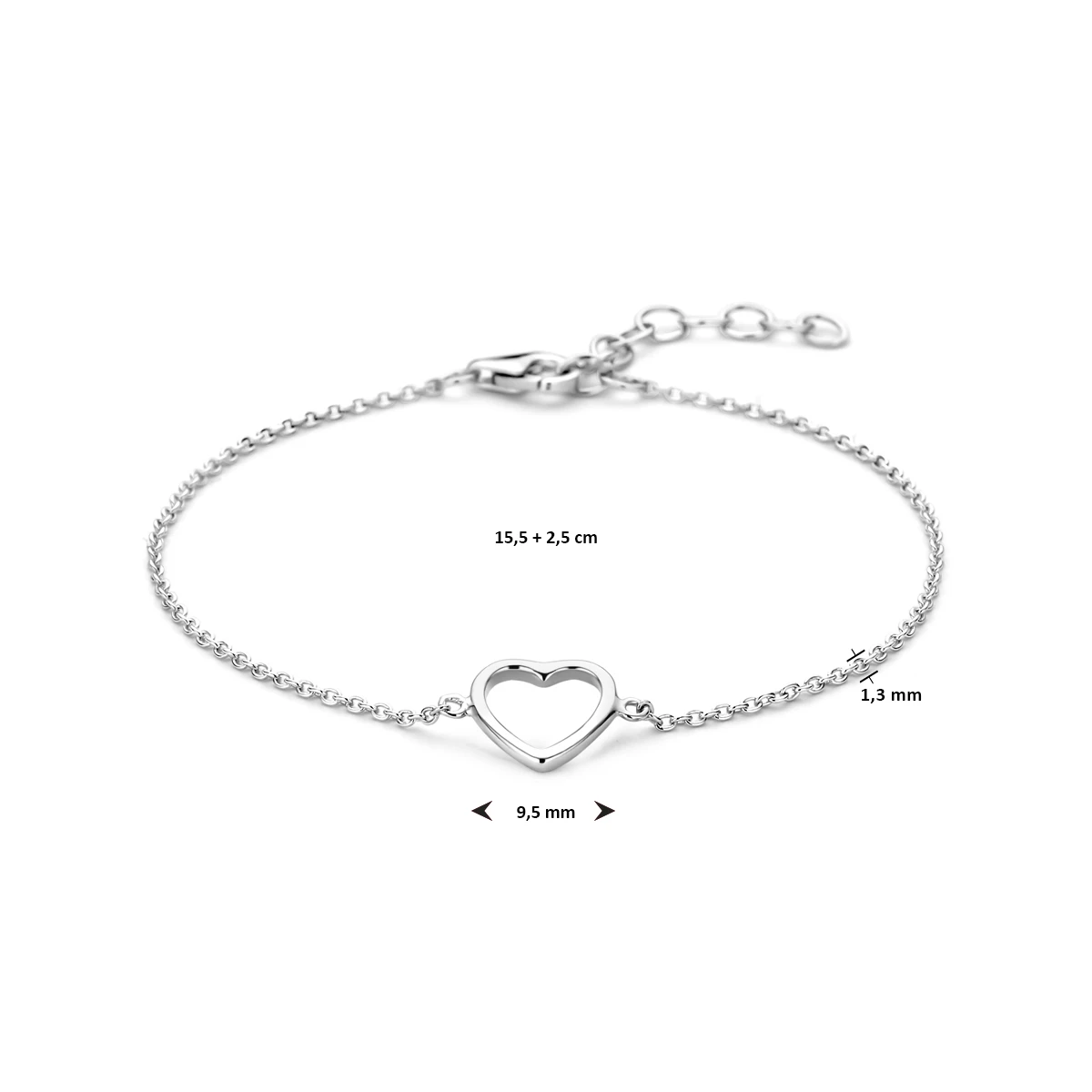 armband open hart zilver gerhodineerd