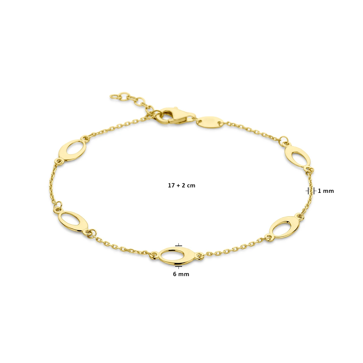 armband ovaal 17 + 2 cm 14K geelgoud