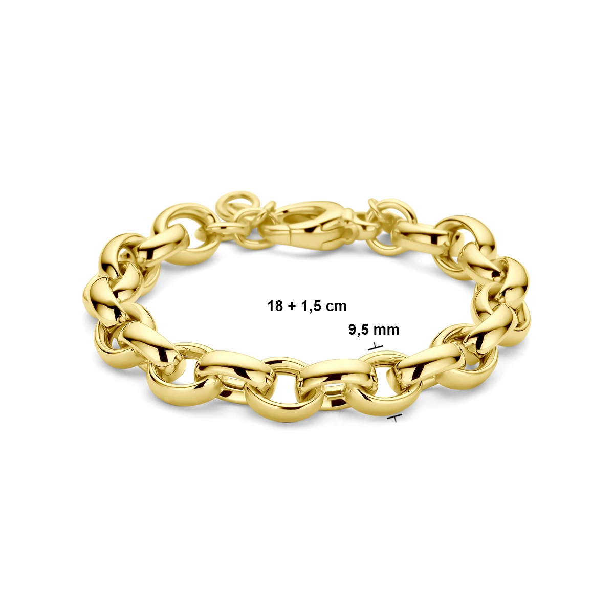 armband ovaal jasseron 9,5 mm 18 + 1 cm 3 micron zilver verguld (geel)
