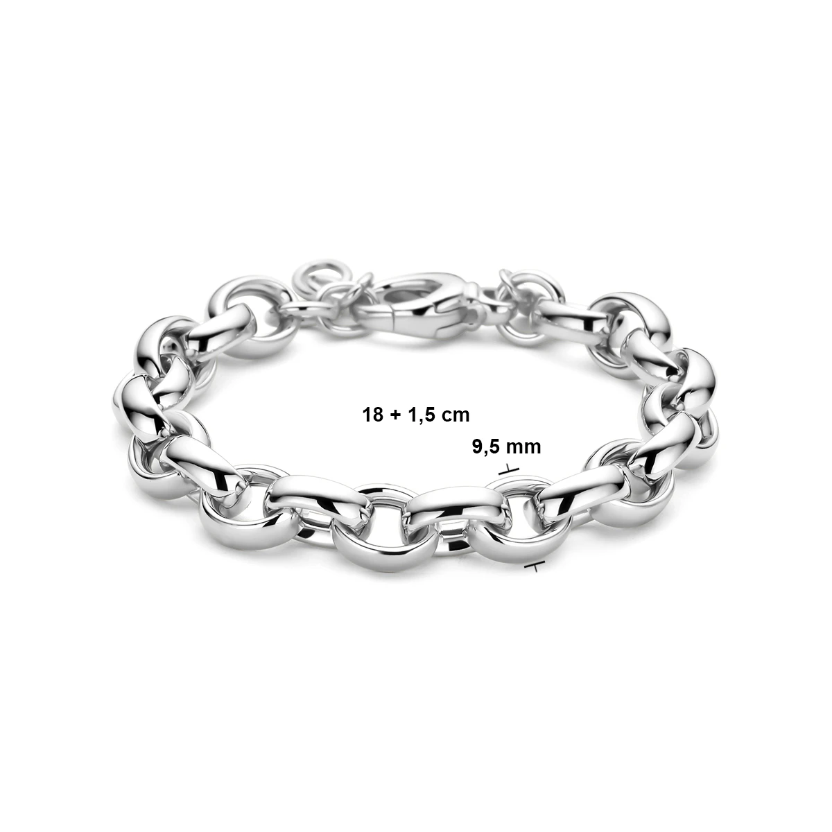 armband ovaal jasseron 9,5 mm 18 + 1 cm zilver gerhodineerd